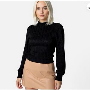 Band Of The Free NEW Sz M Raquel black Ribbed Mock Neck Cable Knit sweater